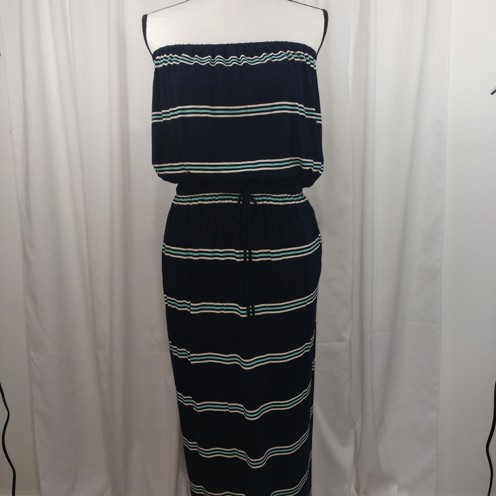 J Crew Navy Striped Strapless Maxi Dress Size S